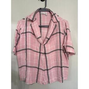 ASOS Design Pink Plaid Button Front Blouse | Collared Shirt Size US 4